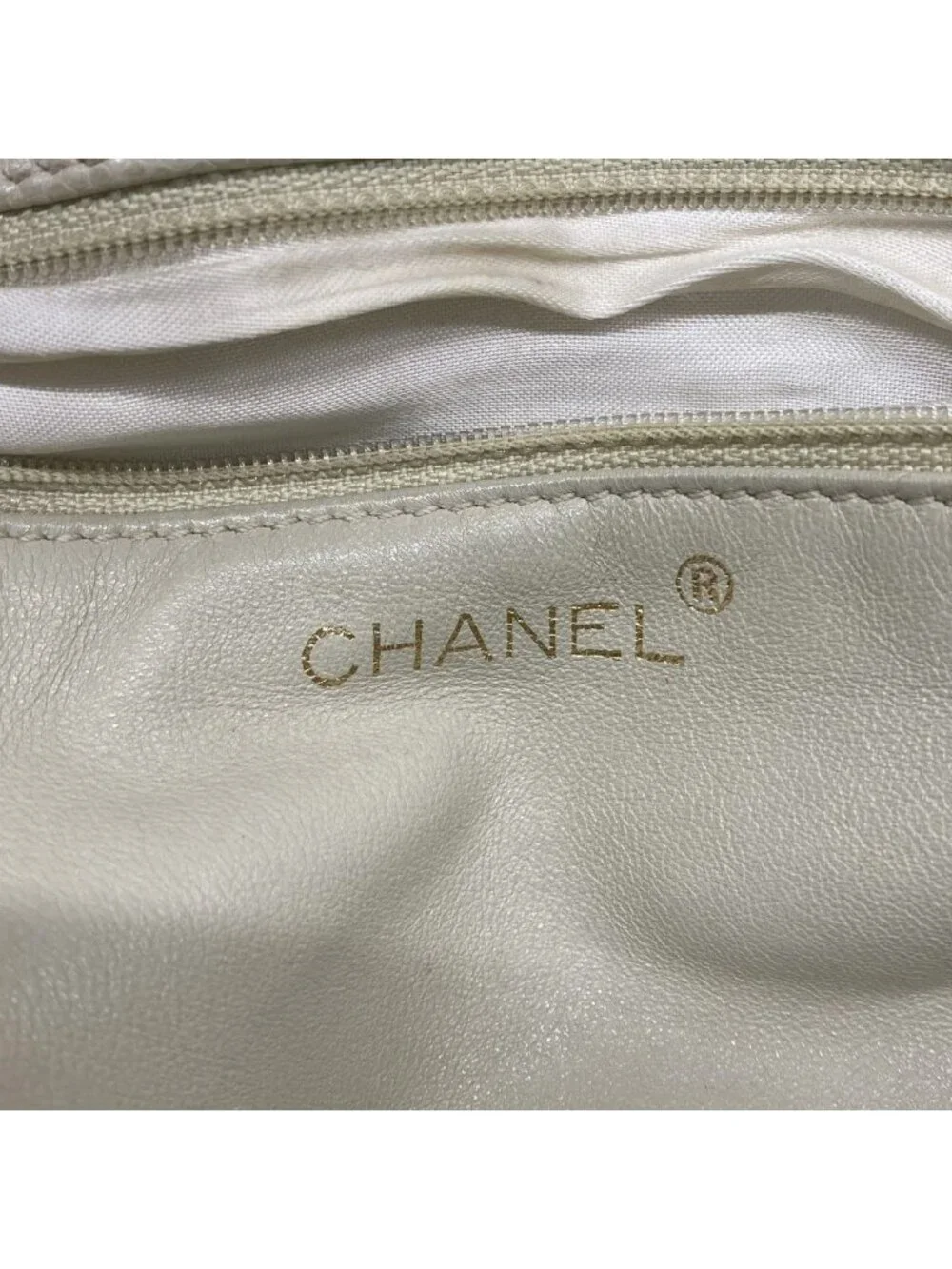 Chanel Handbag Quilted Caviar Leather White Gold